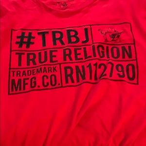 True religion trademark red and black crew neck